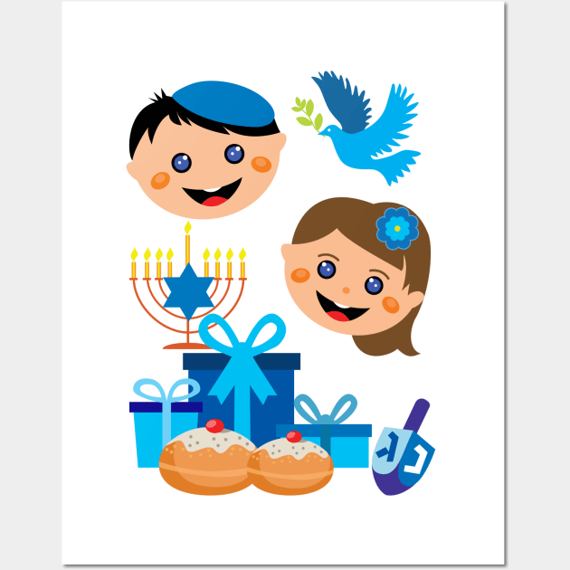 Cute siblings - happy Hanukkah Wall Art by FK-UK